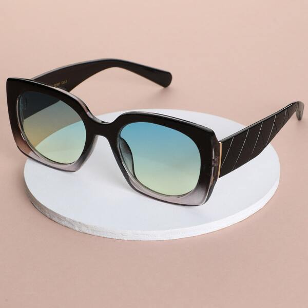 

Quilted Detail Acrylic Rectangle Frame Sunglasses, Green
