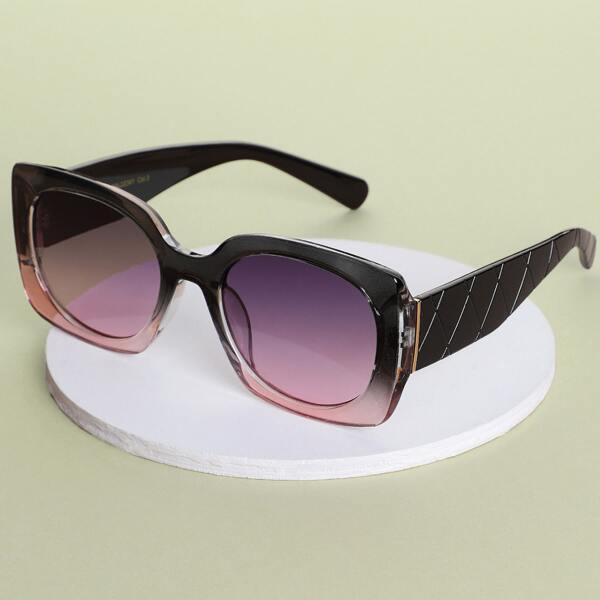 

Quilted Detail Acrylic Rectangle Frame Sunglasses, Purple