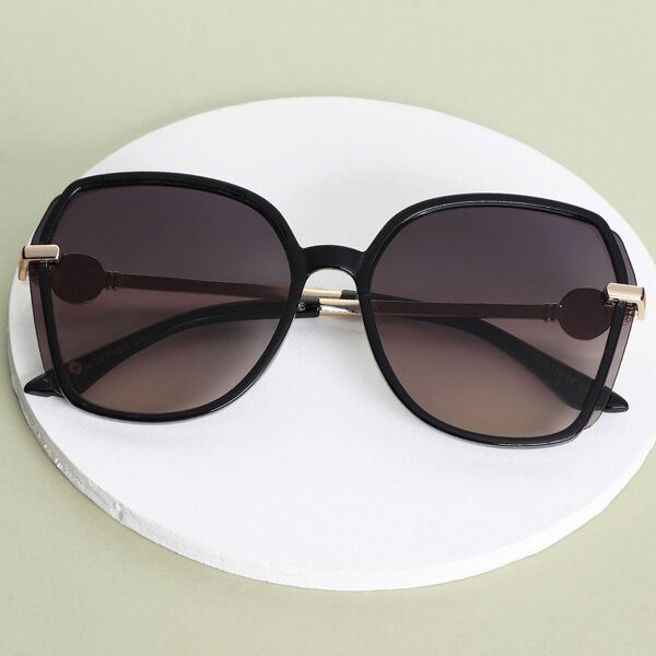 

Lion Head Detail Thin Oversized Frame Sunglasses, Black