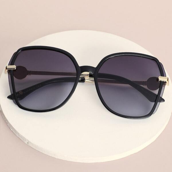 

Lion Head Detail Thin Oversized Frame Sunglasses, Black