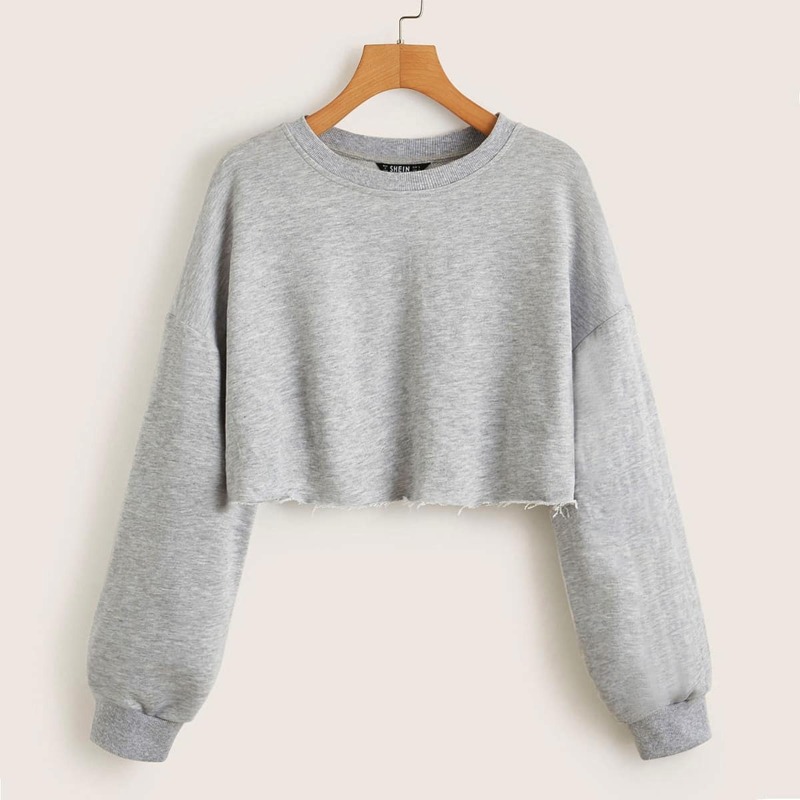 

Raw Hem Crop Sweatshirt, Grey