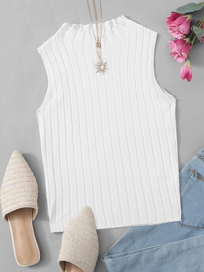 Plus Mock Neck Solid Sleeveless Knit Top