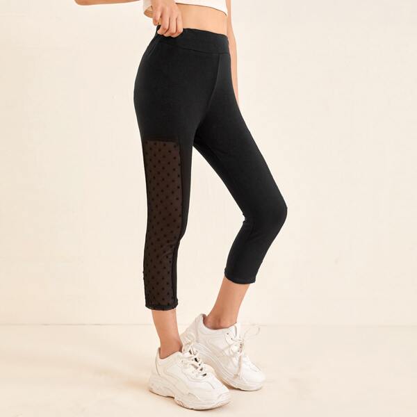 

Girls Dobby Mesh Insert Leggings, Black
