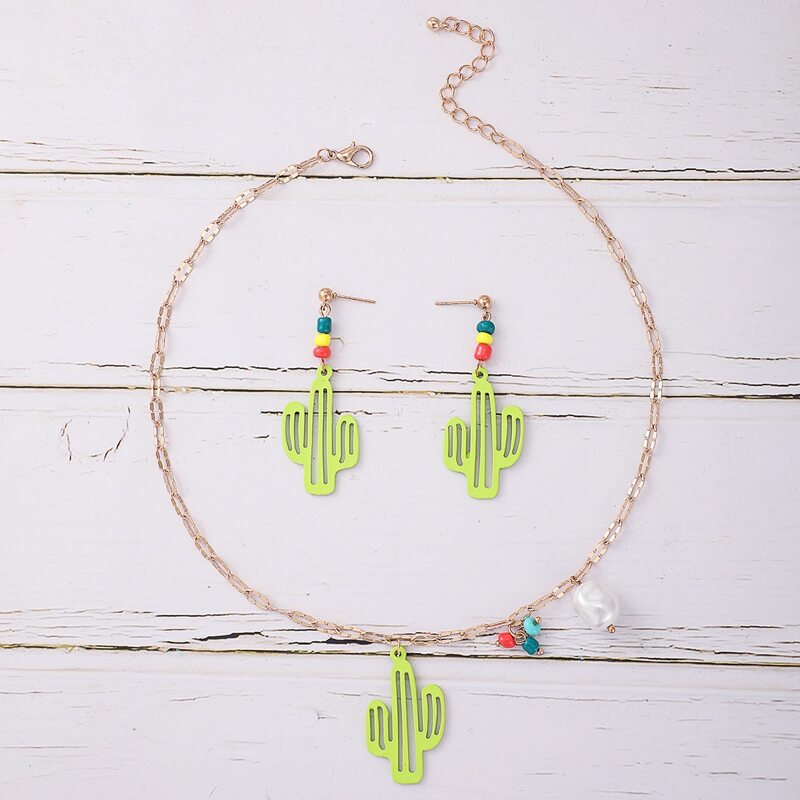 

3pcs Cactus Jewelry Set, Green