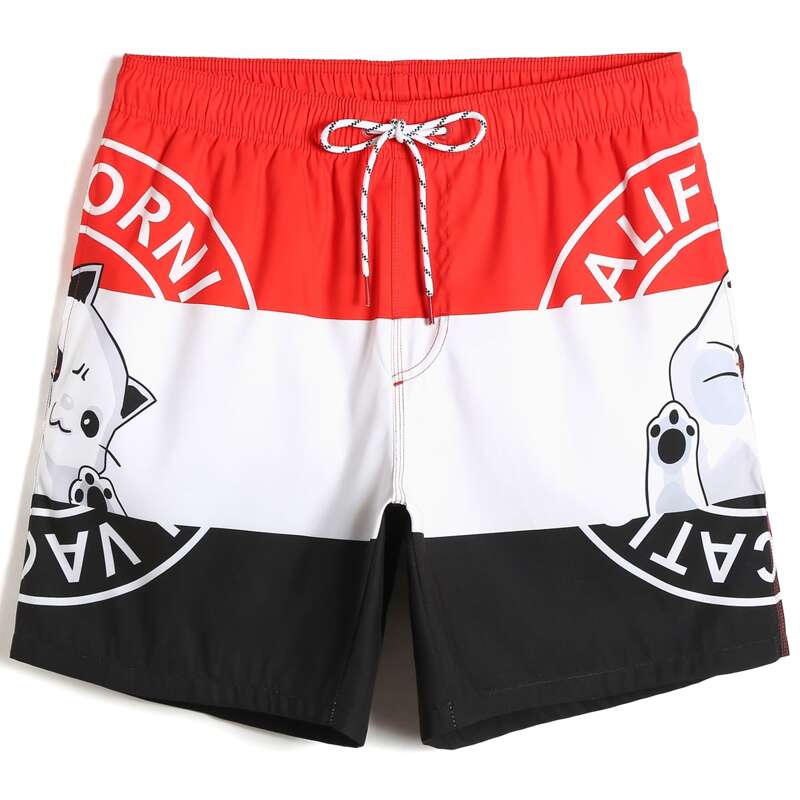

Guys Letter & Cartoon Graphic Swim Trunks, Multicolor