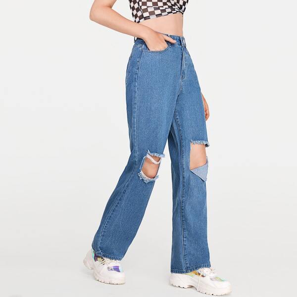 

High Waisted Ripped Slant Pocket Boyfriend Jeans, Medium wash