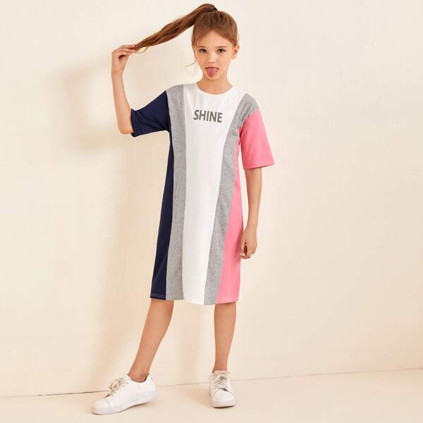 

Girls Letter Graphic Colorblock Tee Dress, Multicolor