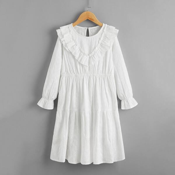

Toddler Girls Eyelet Embroidery Ruffle Babydoll Dress, White