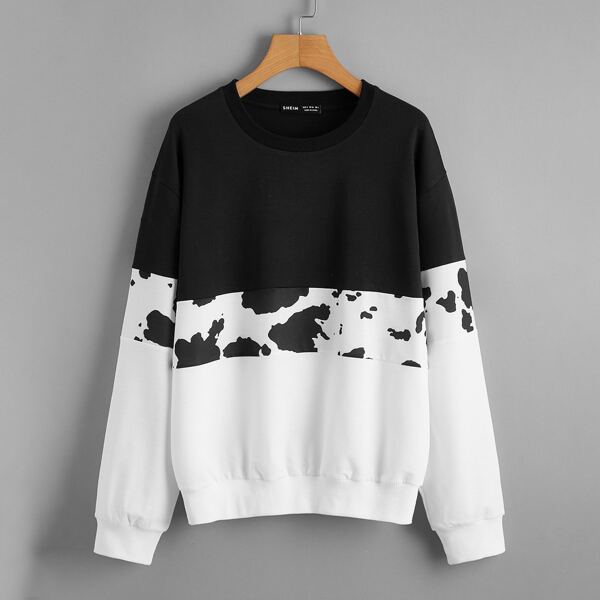

Two Tone Drop Shoulder Sweatshirt, Black and white