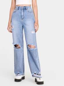 high waisted ripped baggy jeans