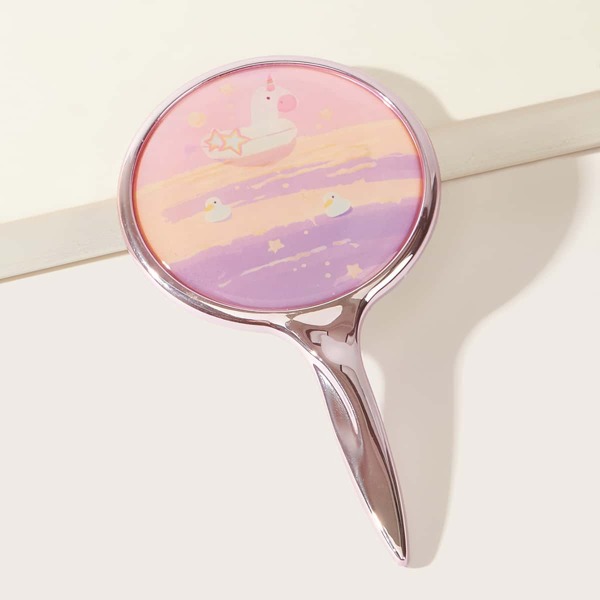

1pc Cartoon Portable Foldable Makeup Mirror With Handle, Pink