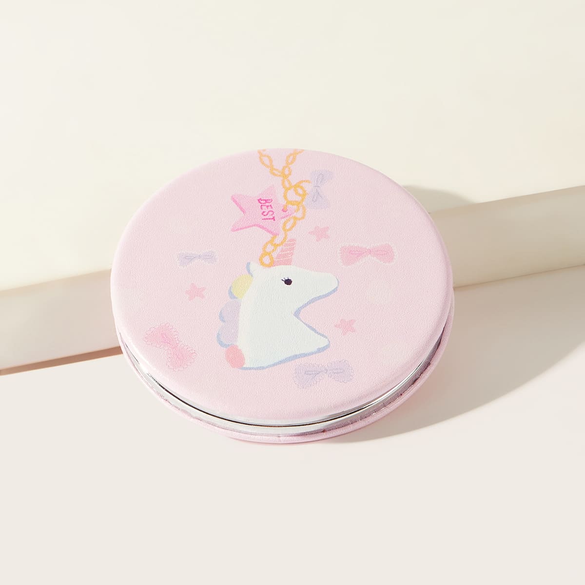 

1pc Cartoon Portable Foldable Makeup Mirror, Pink