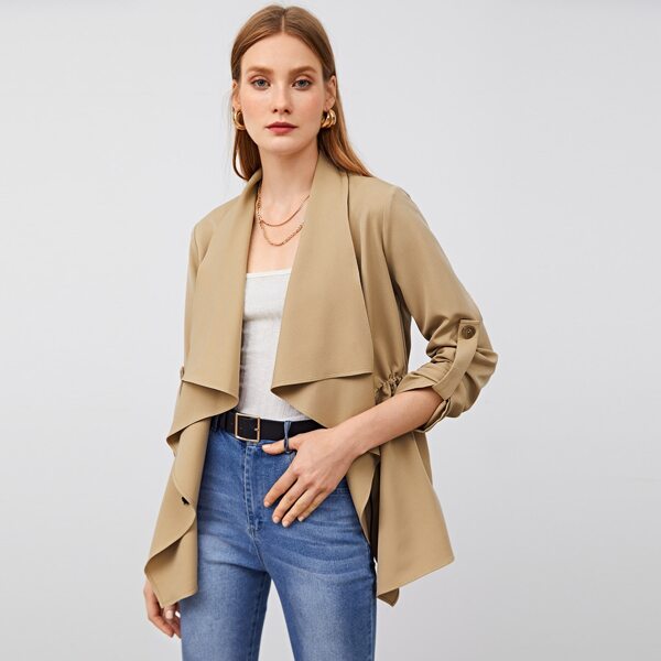 

Roll Tab Sleeve Waterfall Coat, Khaki