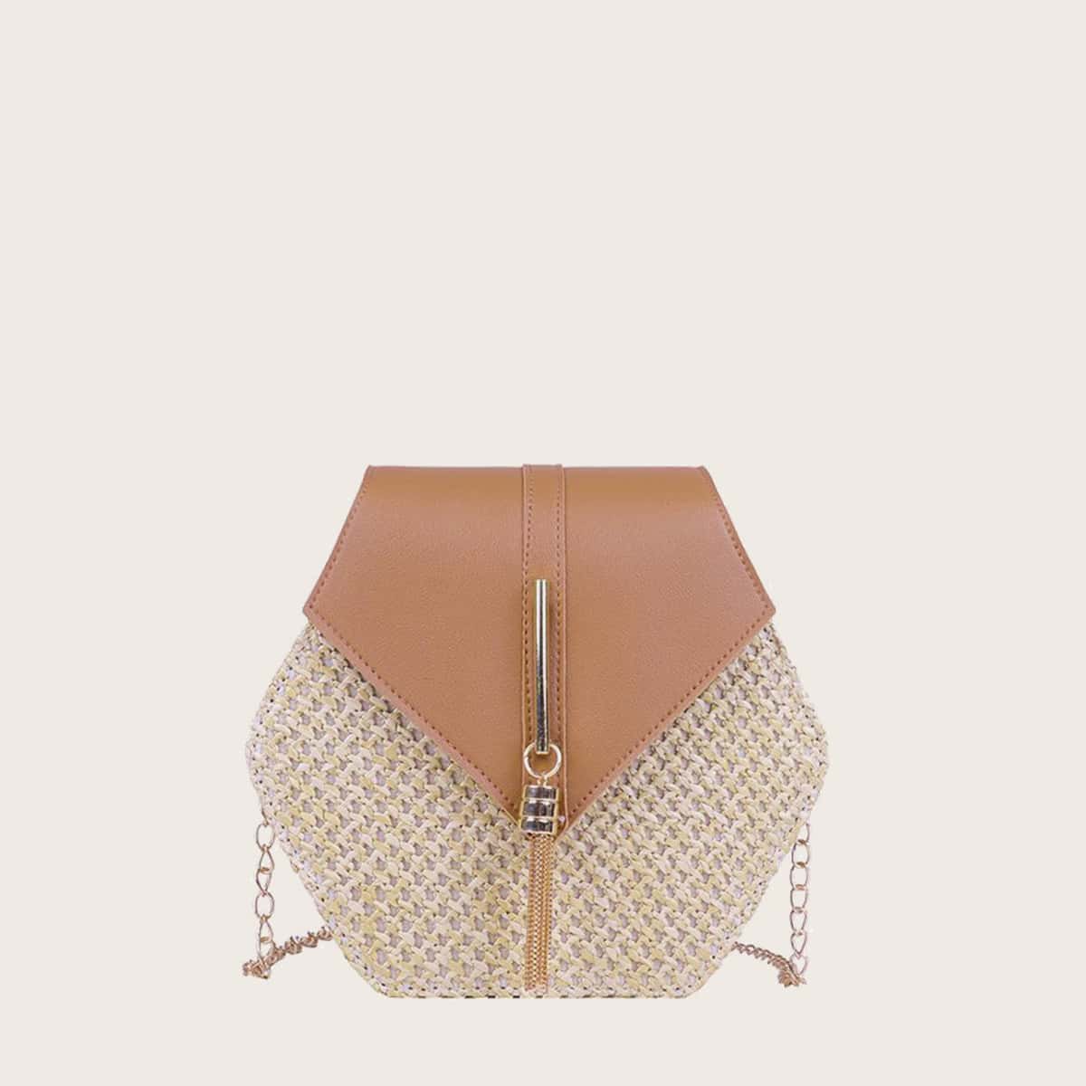 

Tassel Decor Woven Chain Bag, Multicolor
