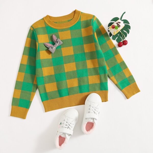 

Toddler Girls Plaid Round Neck Sweater, Multicolor