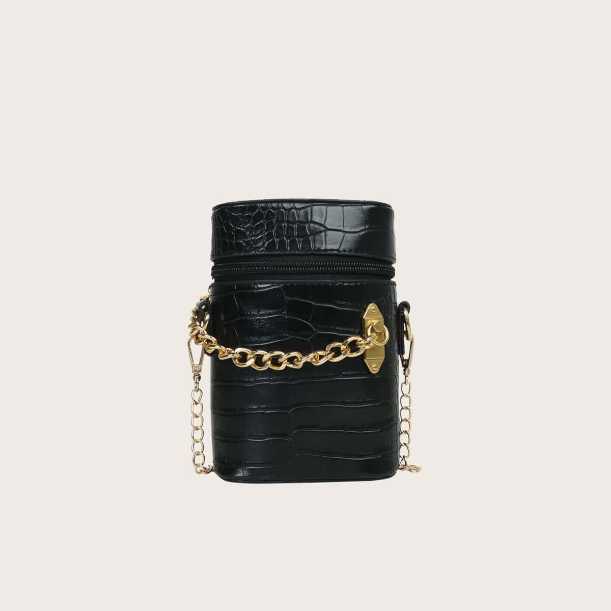 

Croc Embossed Chain Box Bag, Black