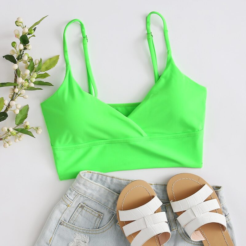 

Neon Green Spaghetti Strap Bikini Top, Neon lime green