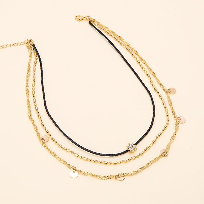 

Rhinestone & Disc Layered Necklace, Gold
