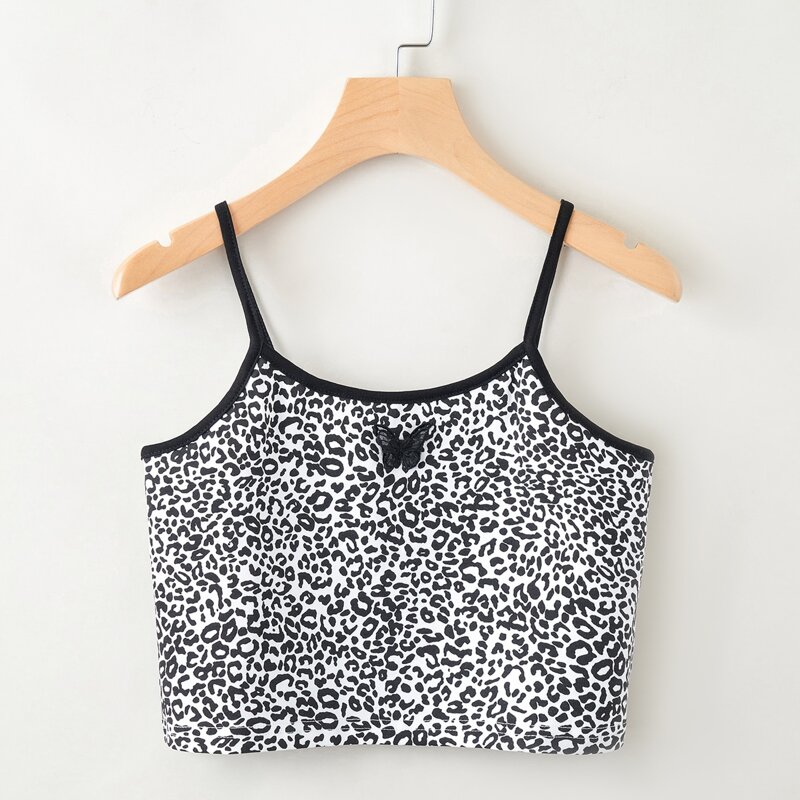 

Leopard Butterfly Embroidery Cami, Black and white