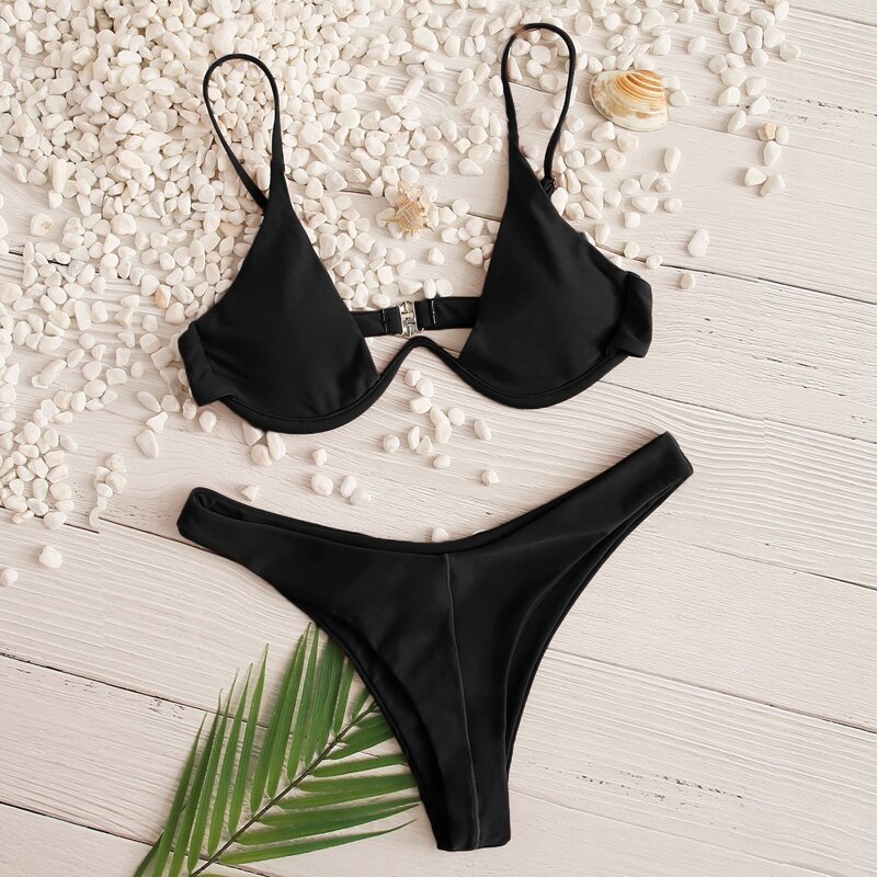 

Underwire High Cut Bikini Swimsuit, Black