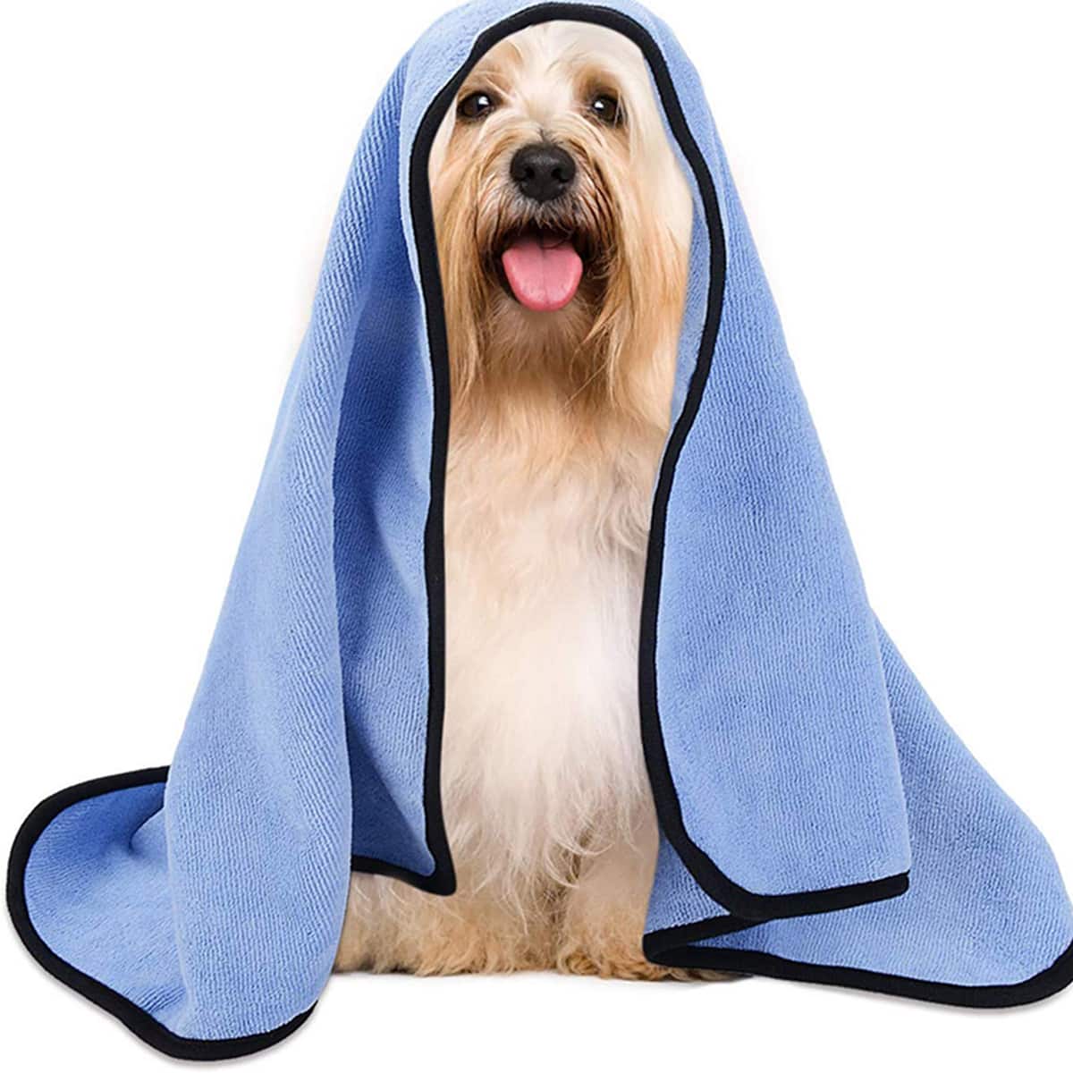 

1pc Dog Contrast Binding Bath Towel, Blue