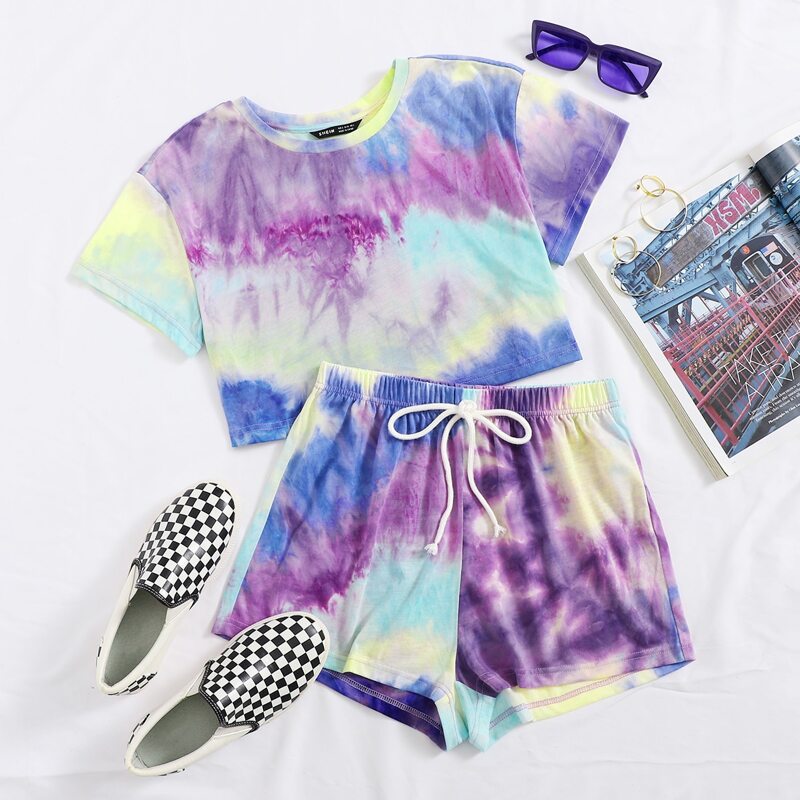 

Tie Dye Crop Top & Shorts Set, Multicolor