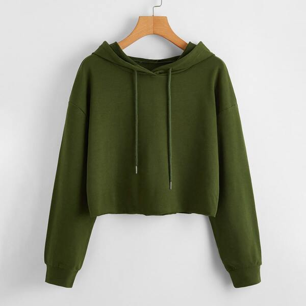 

Drop Shoulder Crop Hoodie, Army green