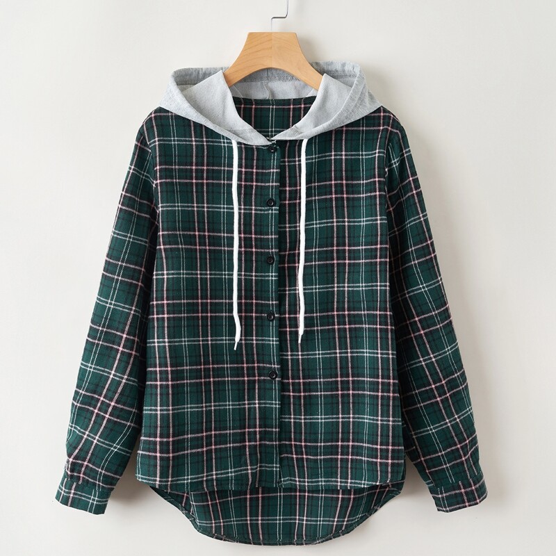 

Button Down Hooded Tartan Shirt, Green