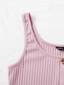 Muchica 紐扣羅紋針織連衣裙 - 淺粉色 - 查看 4