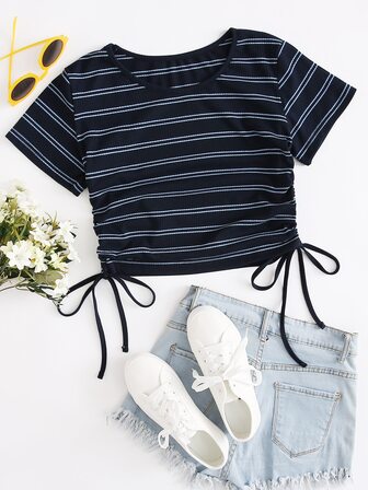 Camiseta con cordón lateral de rayas