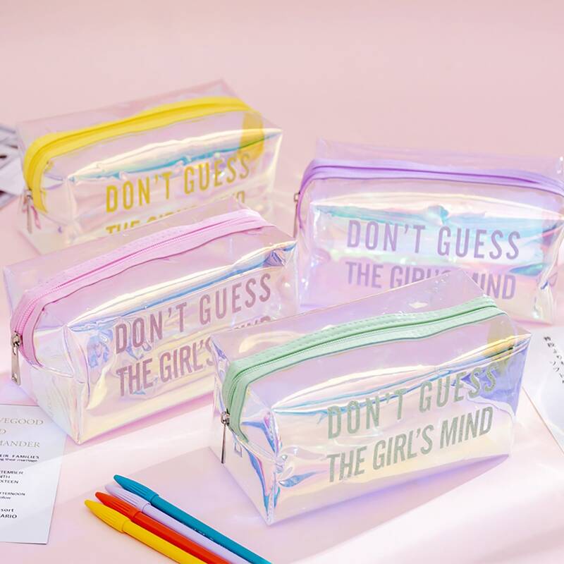 

1pc Slogan Graphic Random Clear Pencil Case, Multicolor