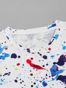 Manfinity Camiseta con patrón de salpicadura de pintura con joggers con cordón - Multicolor - Ver 3