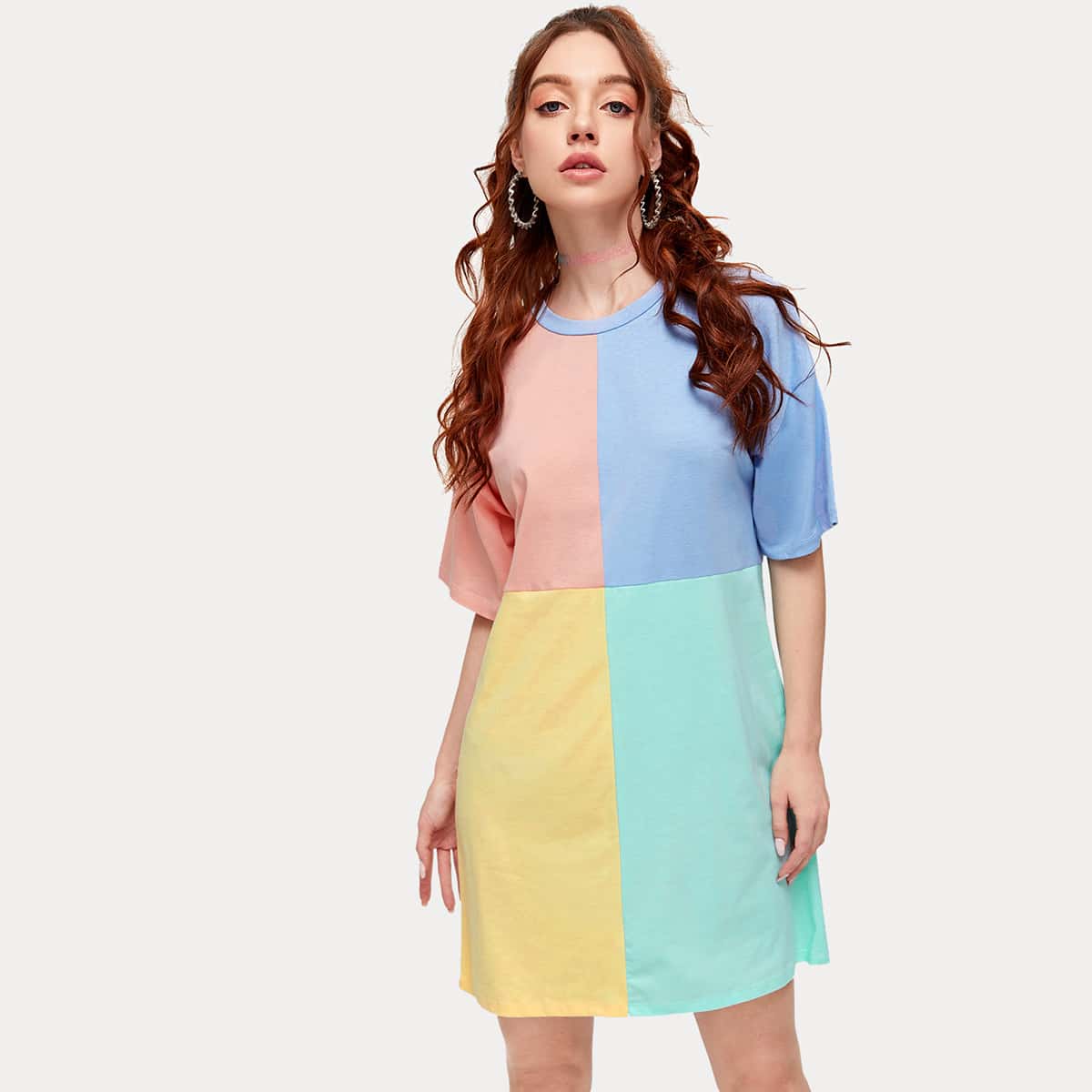 

Cut And Sew Panel Tee Dress, Multicolor