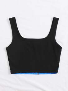 SHEIN EZwear 蝴蝶圖案短版背心上衣 - 黑色 - 查看 2