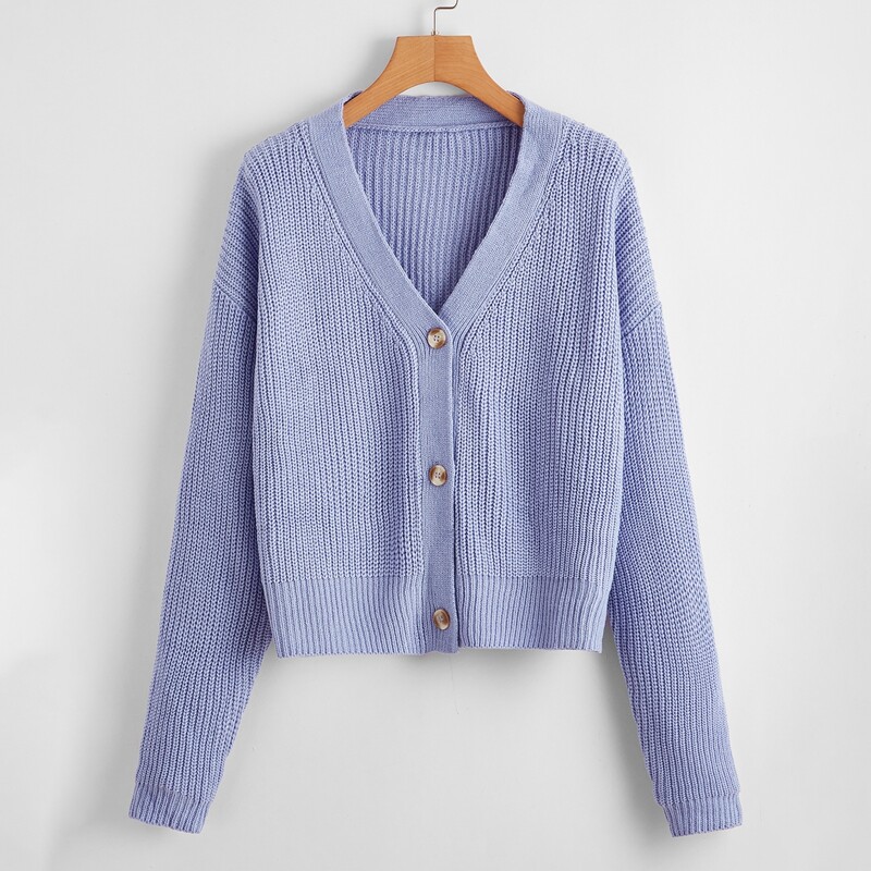 

Drop Shoulder Button Front Cardigan, Lilac purple