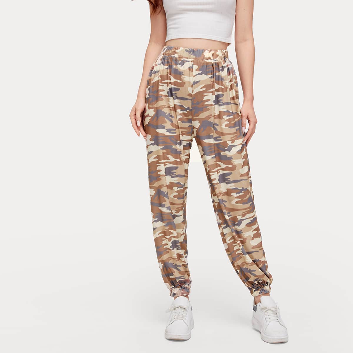 

High Waist Camo Pants, Multicolor