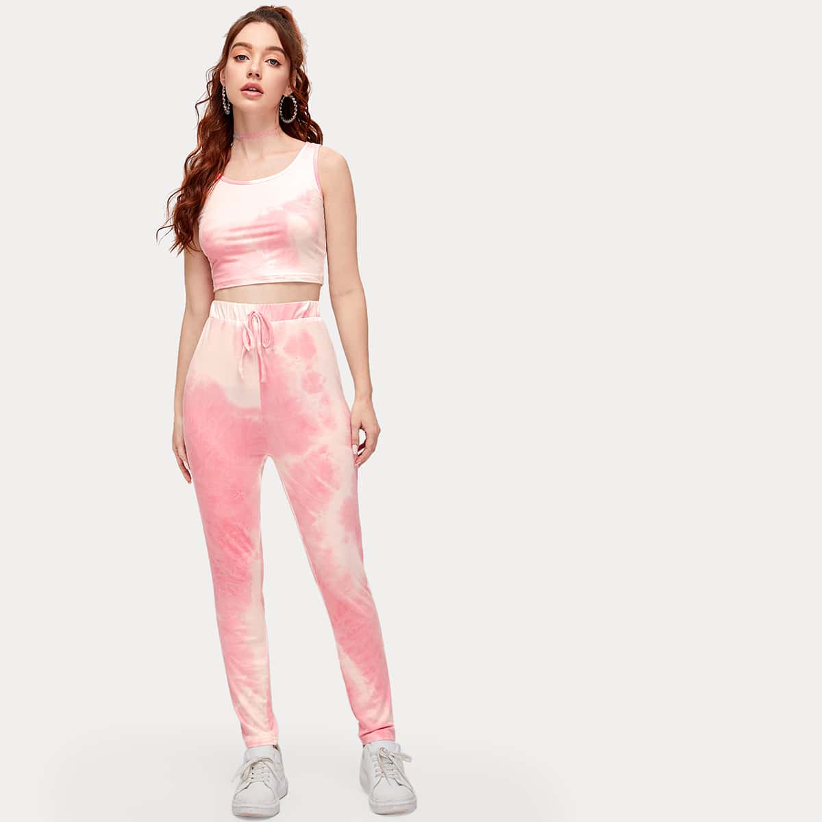 

Tie Dye Tank Top With Tie Front Leggings, Multicolor