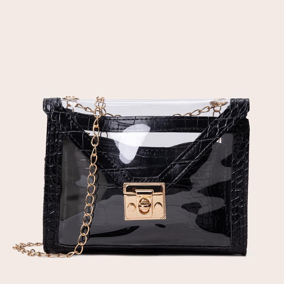 

Clear Crossbody Bag With Inner Pouch, Black clear