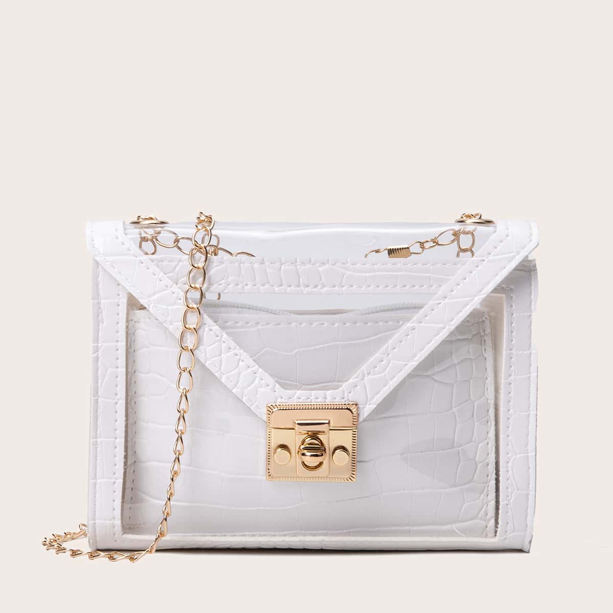 

Clear Crossbody Bag With Inner Pouch, White