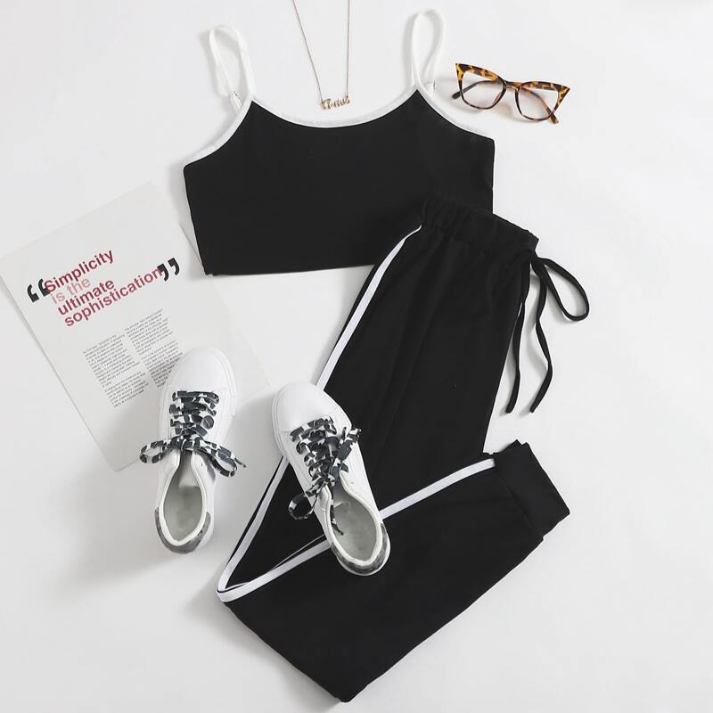 

Black Crop Ringer Cami & Side Stripe Sweatpants