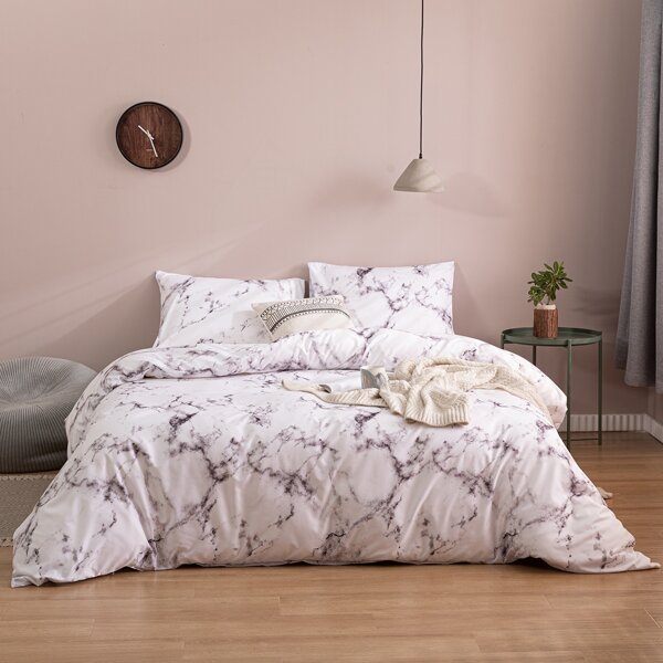 

Marble Pattern Bedding Set Without Filler, White