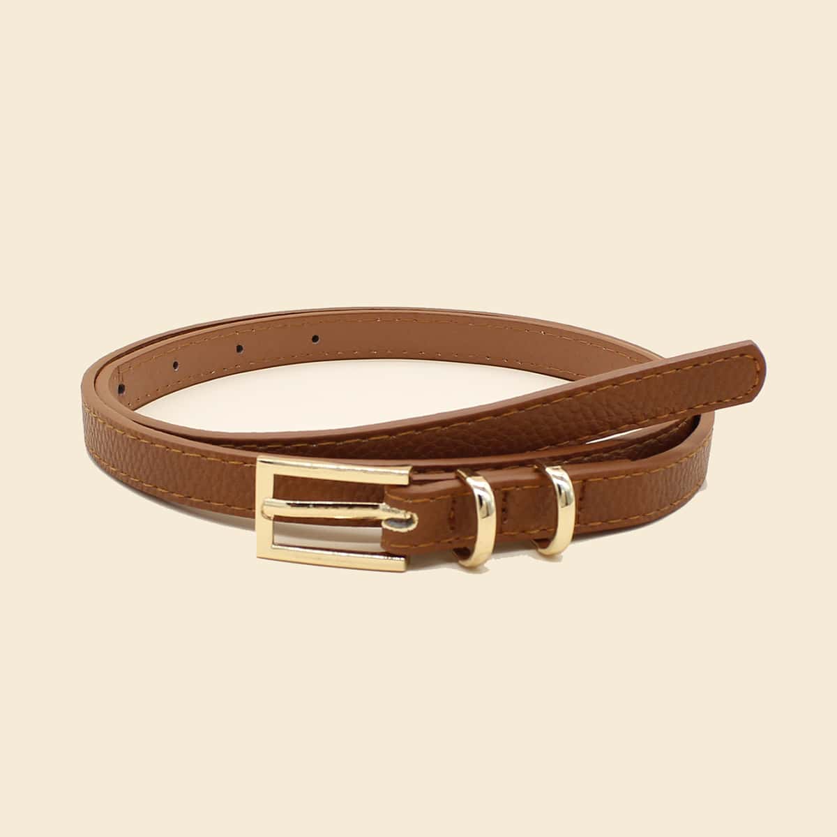 

1pc Metal Rectangle Buckle Belt, Camel