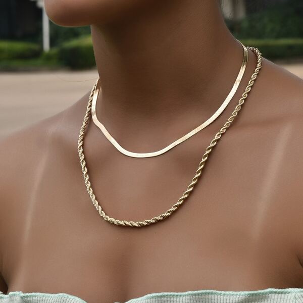 

2pcs Simple Solid Necklace, Gold