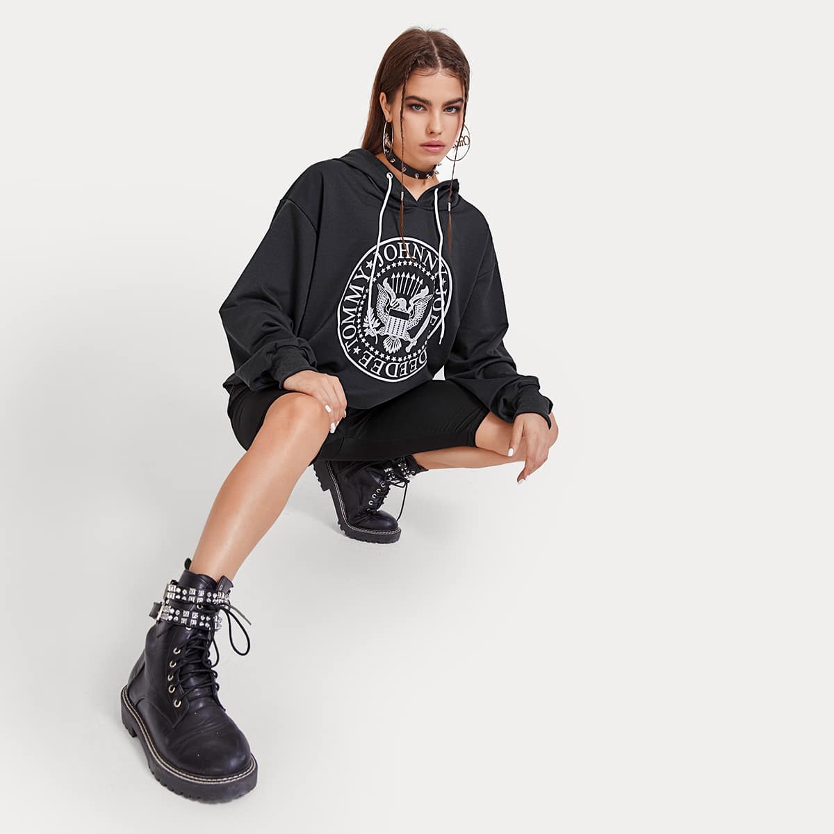 

Letter Graphic Hoodie, Dark grey