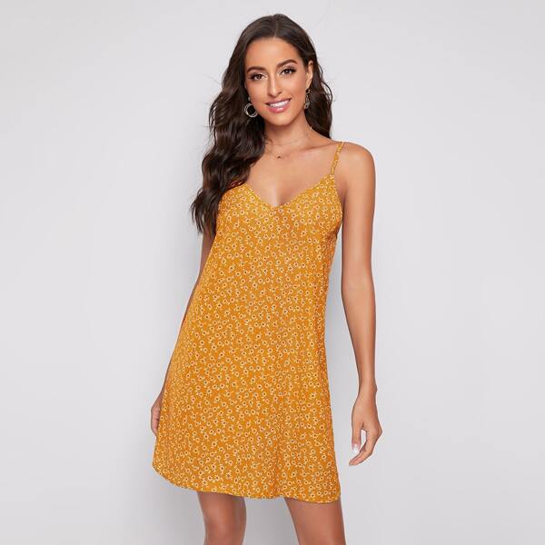 

Ditsy Floral Slip Dress, Mustard yellow