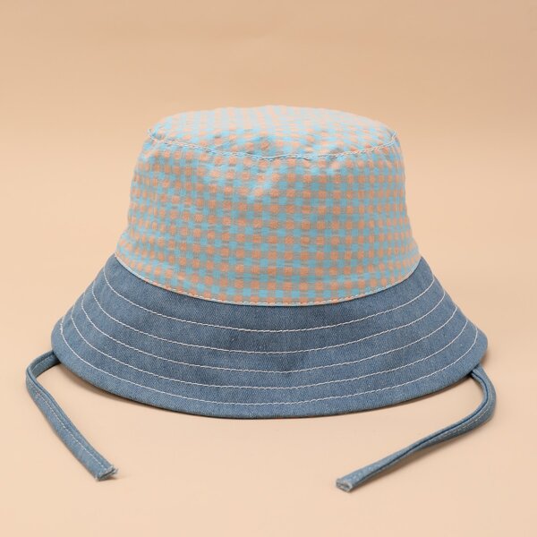 

Toddler Kids Gingham Pattern Stitching Bucket Hat, Multicolor