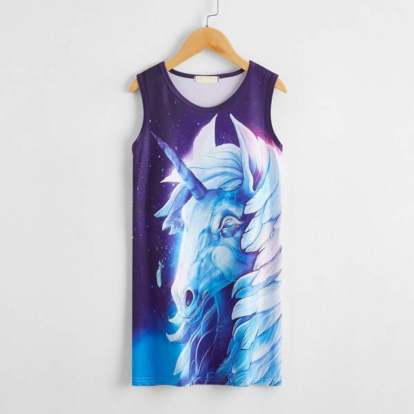 

Girls Unicorn Print Tank Dress, Multicolor