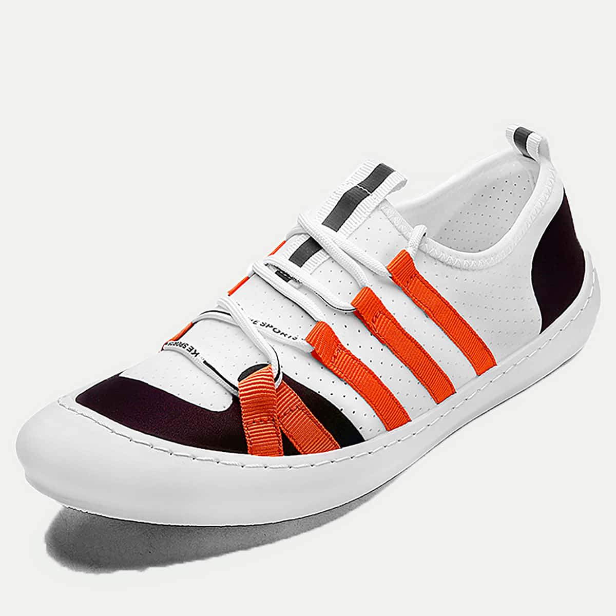 

Guys Lace-up Decor Low Top Breathable Sneakers, White