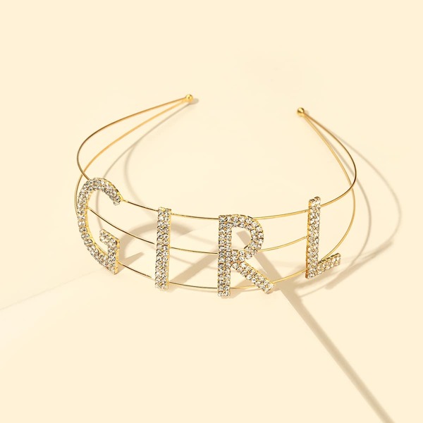 

1pc Rhinestone Letter Decor Hair Hoop, Gold