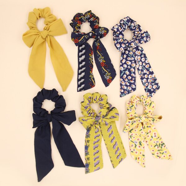 

6pcs Flower Pattern Scrunchie Scarf, Multicolor
